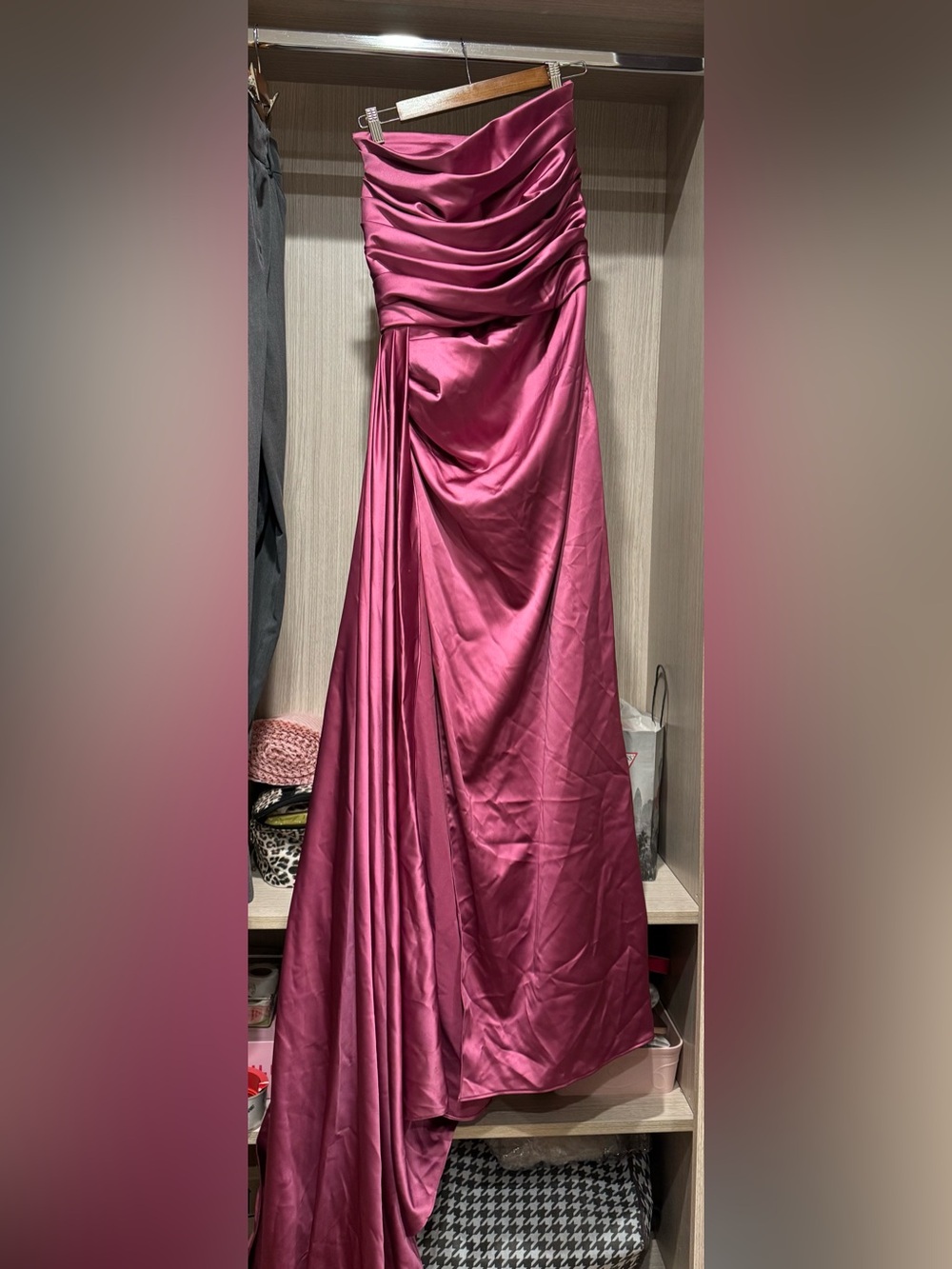 Silky Deep Berry Satin Sleeveless Dress (Size 40)